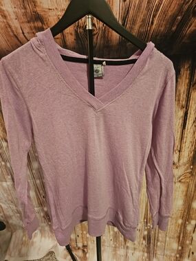 Exist Lavender/pink V-Neck Long Sleeve Hoodie Sweatshirt